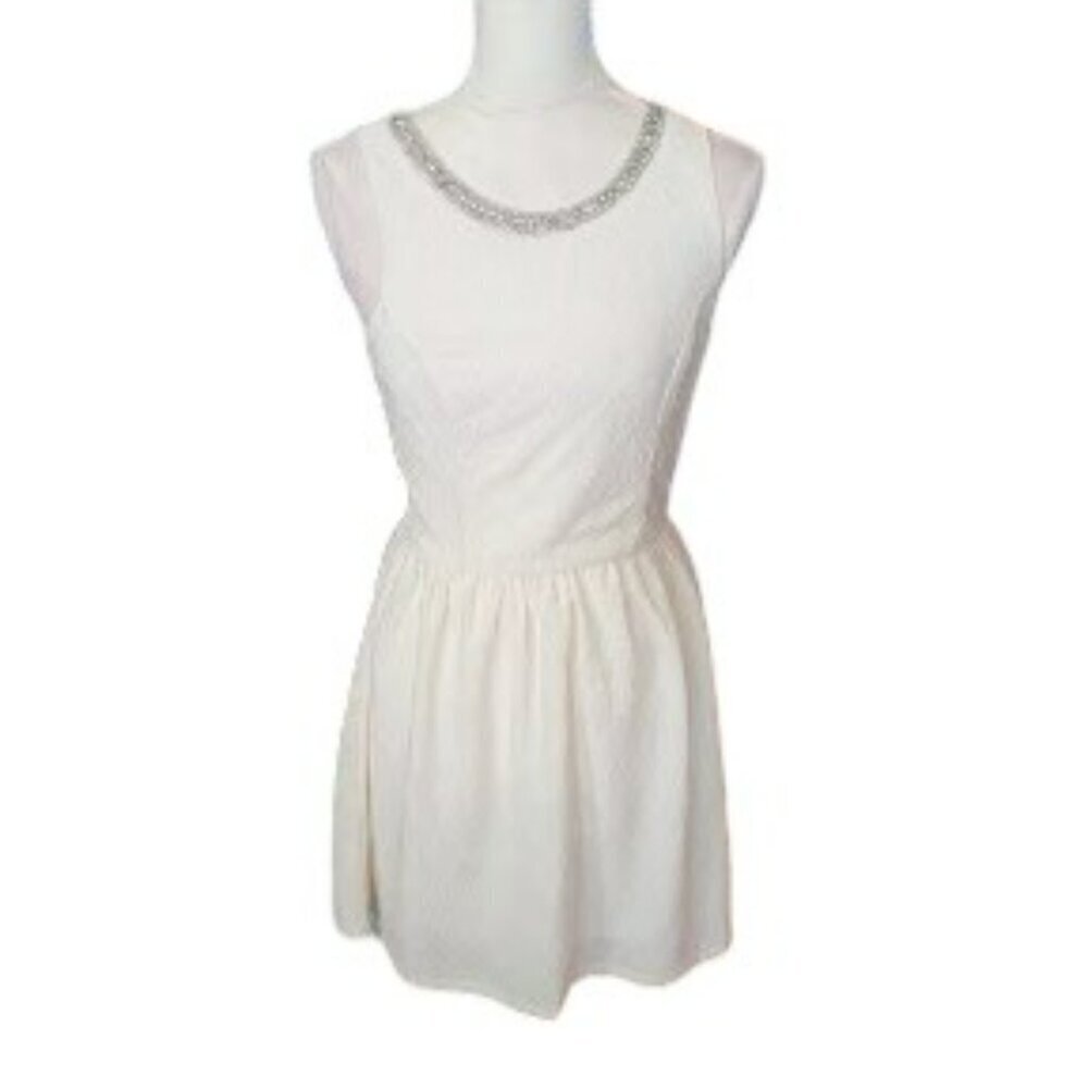 Dainty Hooligan Cream Colored Sleeveless Evening Dress with Embellishment